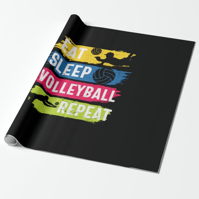 Volleybollspelare | Ät Sova Volleyboll Repetera Presentpapper (Utrullad)