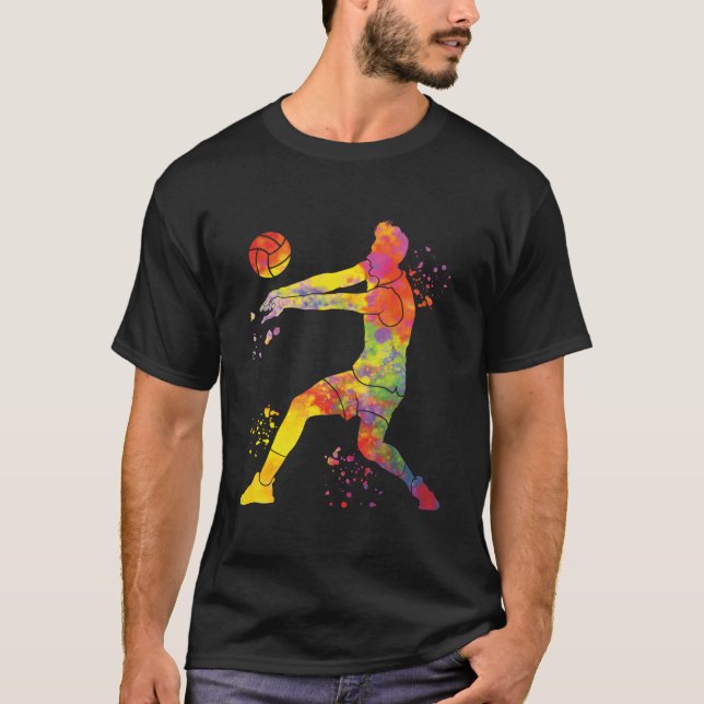 Volleybollspelare Colorsplash Beachvolleyboll T Shirt (Framsida)