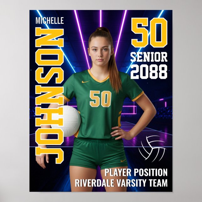 Volleybollspelare Lagfoto Anpassade Sporter Senior Poster (Framsidan)