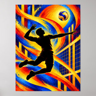 Volleybollspelare som hoppar för en smash-silhuett poster