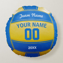 Volleybollspelarens Namn Year Team Blue och Gult Rund Kudde