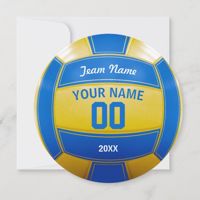 Volleybollspelarens Namn Year Team Blue och Gult Tack Kort (Framsida)