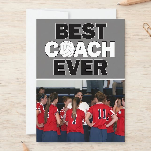 Volleybolltränare Bäst Någonsin Anpassad Bild Tack Kort (Customizable volleyball coach thank you cards. Personalize with your own team photo!)