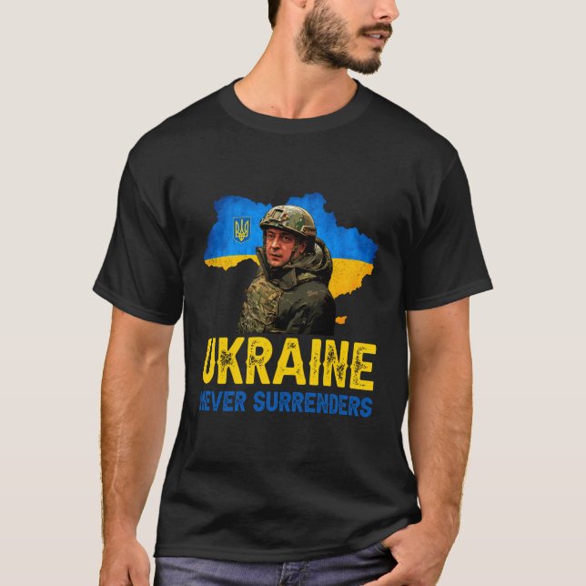 Volodymyr Zelensky Ukraina ger aldrig sitt stöd T Shirt (Framsida)