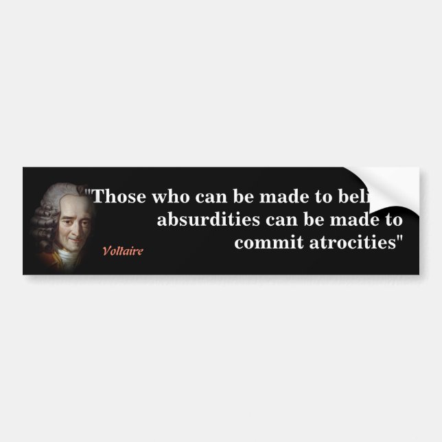 Voltaire-offert för absurheter och illdåd, slag bildekal (Framsidan)