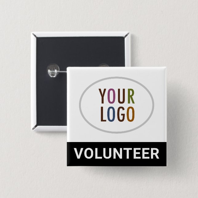 Volunteer Button Badge med Logotyp Square Black Knapp (Framsida & baksida)
