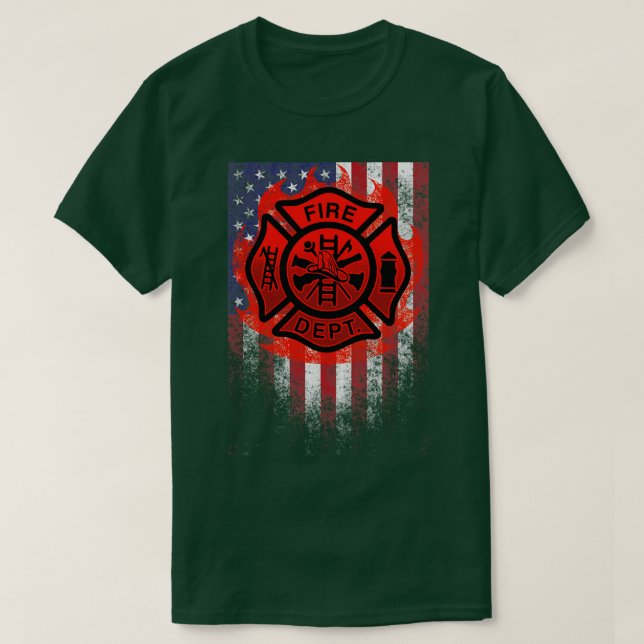 Volunteer Firefighters American Flagga T Shirt (Design framsida)