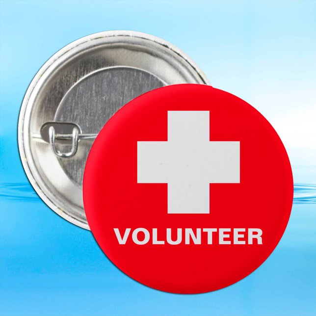 VOLUNTEER & First Aid, medicinsk hjälp, inforad Knapp (Skapare uppladdad)