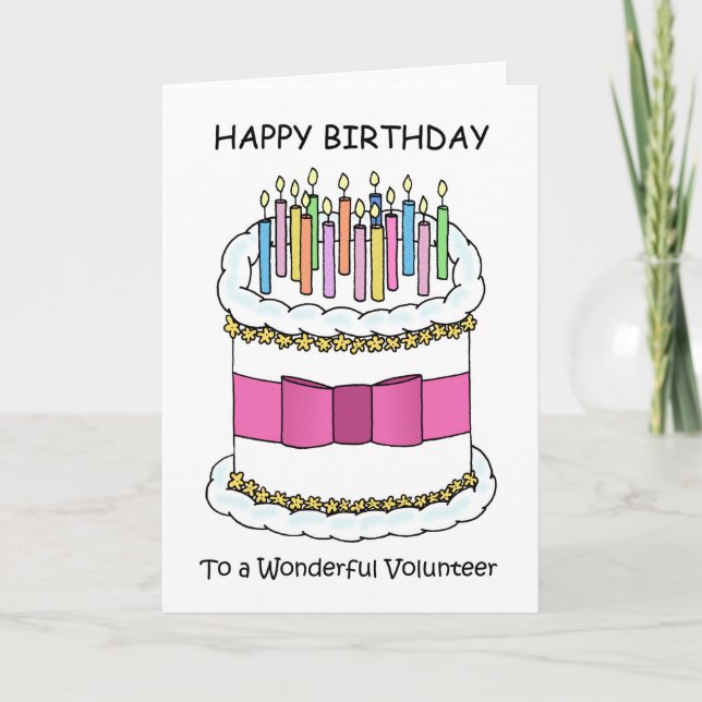 Volunteer Grattis på födelsedagen Cake med Candles Kort (Framsida)