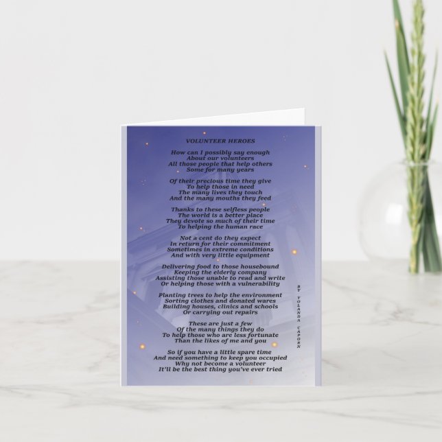 Volunteer Heroes Blank Greeting Card Anteckningskort (Framsida)