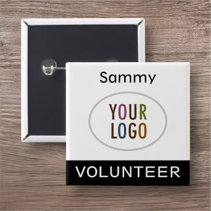 Volunteer Pinback Badge med Logotyp Black Square Knapp