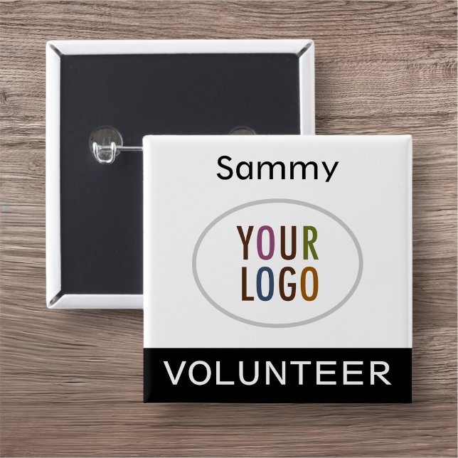 Volunteer Pinback Badge med Logotyp Black Square Knapp (MISOOK Square Pin Back Button for Volunteer with Logo Black)