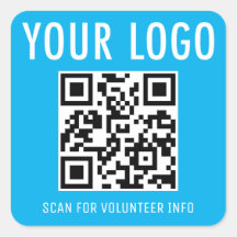 Volunteer QR Code Stickers Custom Logo Sky Blue
