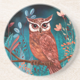 Vom Künstler handillustrierte Eule – Boho Natur Underlägg