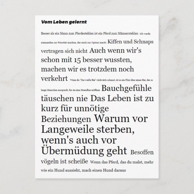 Vom Leben gelernt Motivations Vykort (Framsida)