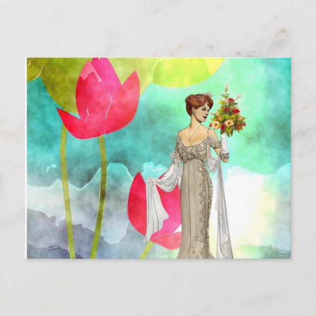 Voman-Blommigt för vykort Vintage (Framsida)