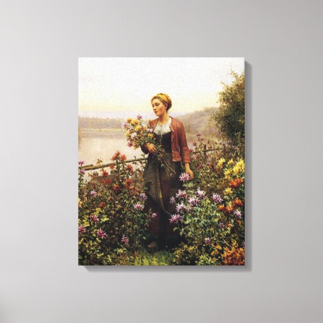 Voman i en Garden av Daniel Ridgway Knight Canvastryck (Framsida)
