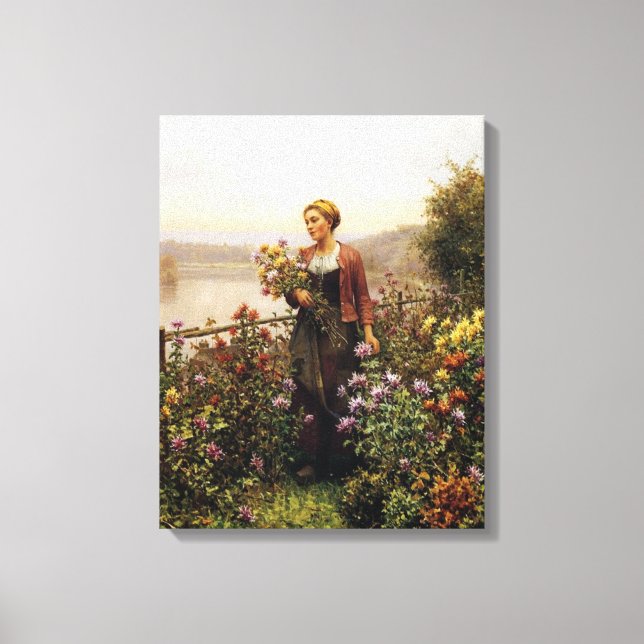 Voman i en Garden av Daniel Ridgway Knight Canvastryck (Framsida)