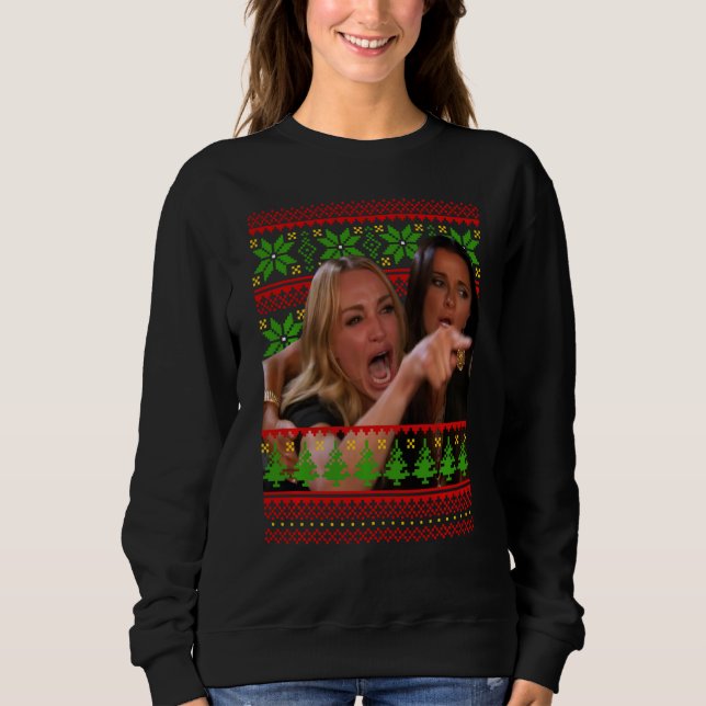 Voman Yelling at a cat Meme Funny Ugly jul S T Shirt (Framsida)