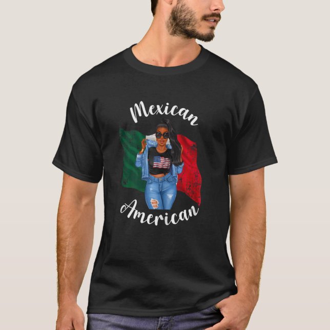 Vomens Afro, halv amerikansk, halv mexikansk kvinn T Shirt (Framsida)