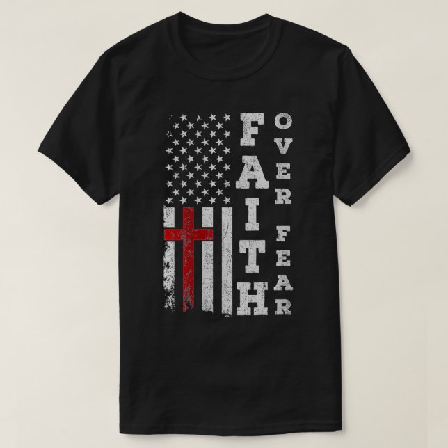 Vomens American Flagga Proud Christian Faith over  T Shirt (Design framsida)