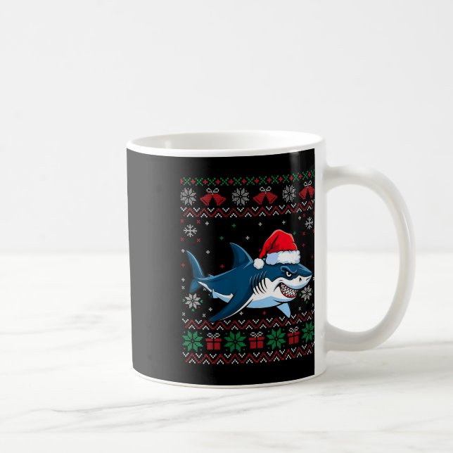 Vomens Funny Ugly jul Shark Santa Hat Ljus Kaffemugg (Höger)