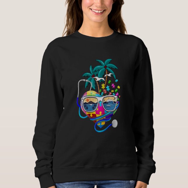 Vomens Nurse Autism Puzzle Stethoscope Hjärtat Vac T Shirt (Framsida)