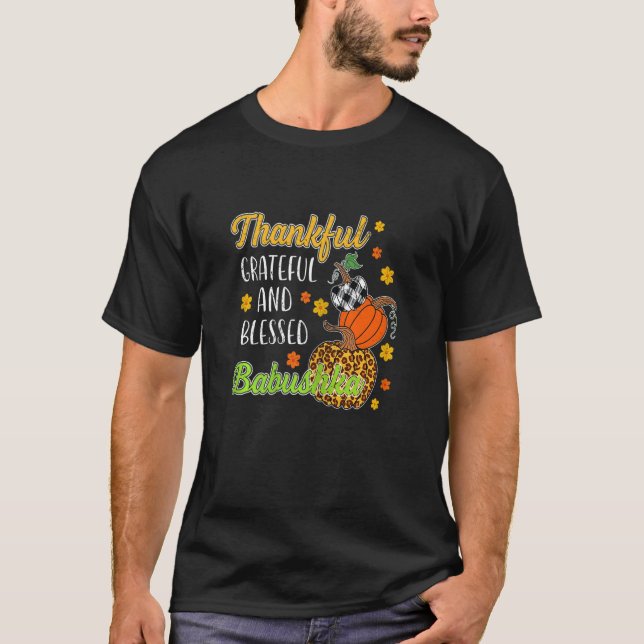 Vomens tacksamma tacksamma välsignade Babushka hös T Shirt (Framsida)