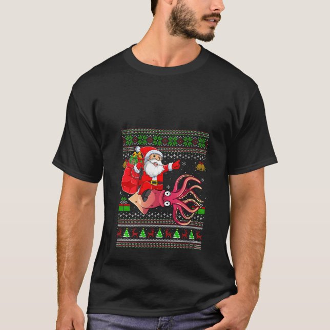 Vomens Ugly Julafton Sweater Funny Santa Riding Sq T Shirt (Framsida)