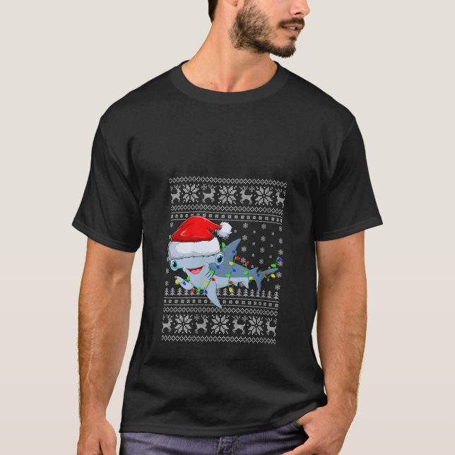 Vomens Ugly Sweater Julafton Ljus Santa Hammerhead T Shirt (Framsida)