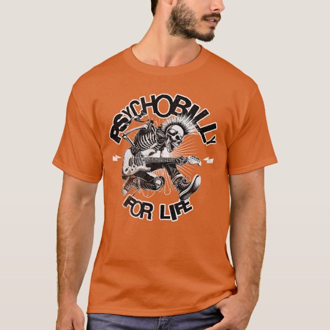 Voo Punk Rock Gitarr Skelett Psychobilly För Livet T Shirt (Framsida)