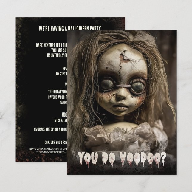 Voodoo Doll Budget Vuxen Halloween-inbjudan Vykort (Fram/baksida)