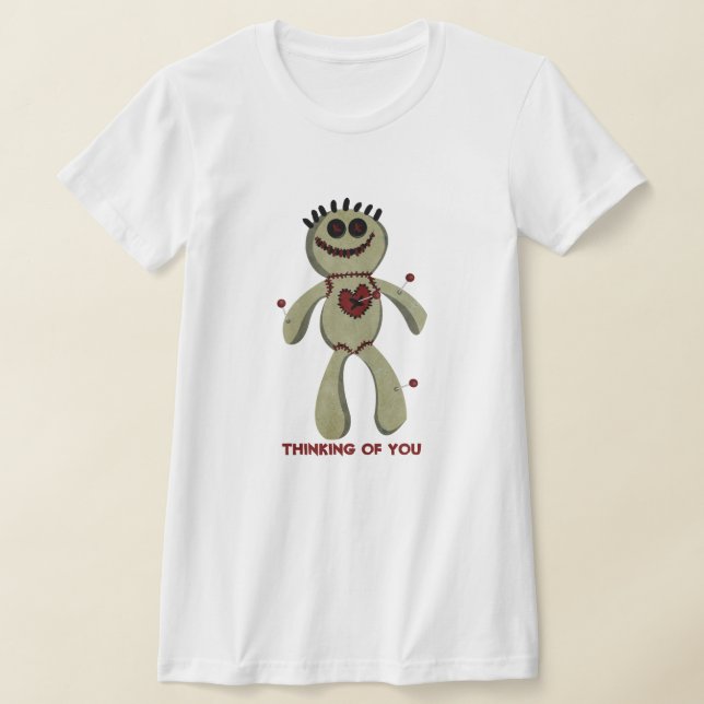 Voodoo doll hjärta stift tänker på dig T-Shirt (Laydown)