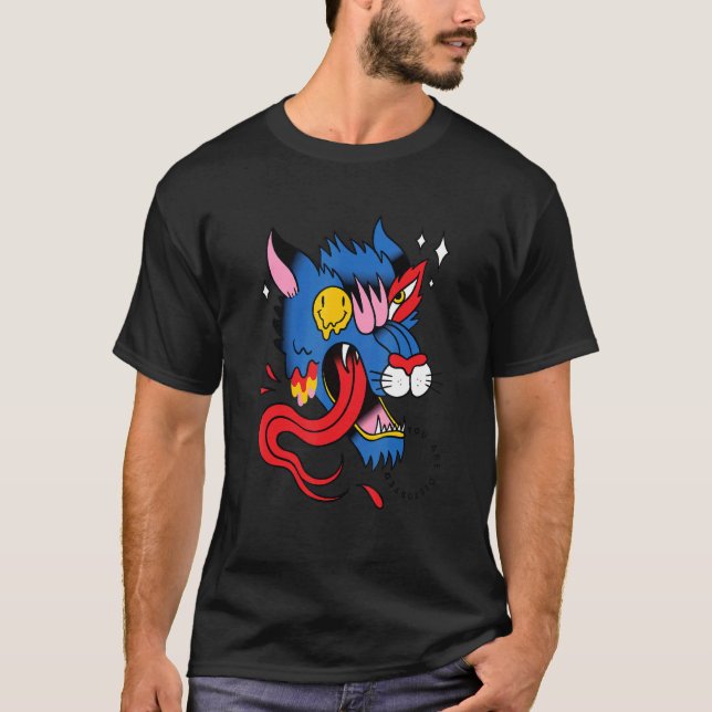 Voodoo Religion Magic Sorcery förvrängd Varg T Shirt (Framsida)