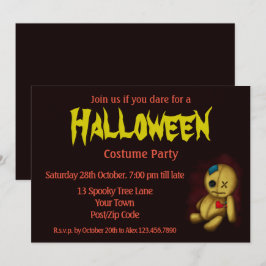 Voodoo trasdocka med knappar, lappar och nålar inbjudningar