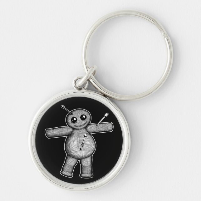 Voodoodocka Keychain Rund Silverfärgad Nyckelring (Framsidan)