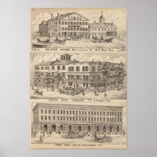 Vörda huset och det Crosby kvarteret i Brattlebor Poster