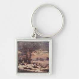 Vordingborg om vintern av J.C. Dahl Fine Art Fyrkantig Silverfärgad Nyckelring