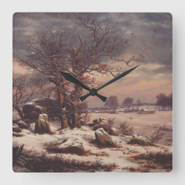 Vordingborg på vintern av J.C. Dahl Fine Art Fyrkantig Klocka