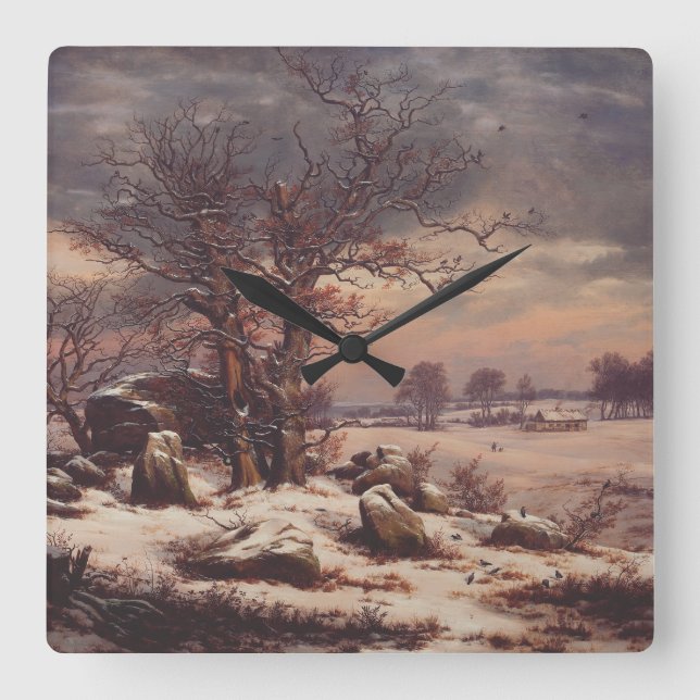 Vordingborg på vintern av J.C. Dahl Fine Art Fyrkantig Klocka (Framsida)