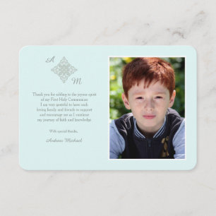 Vördnadsfulla arga religiösa fototackblått tack kort