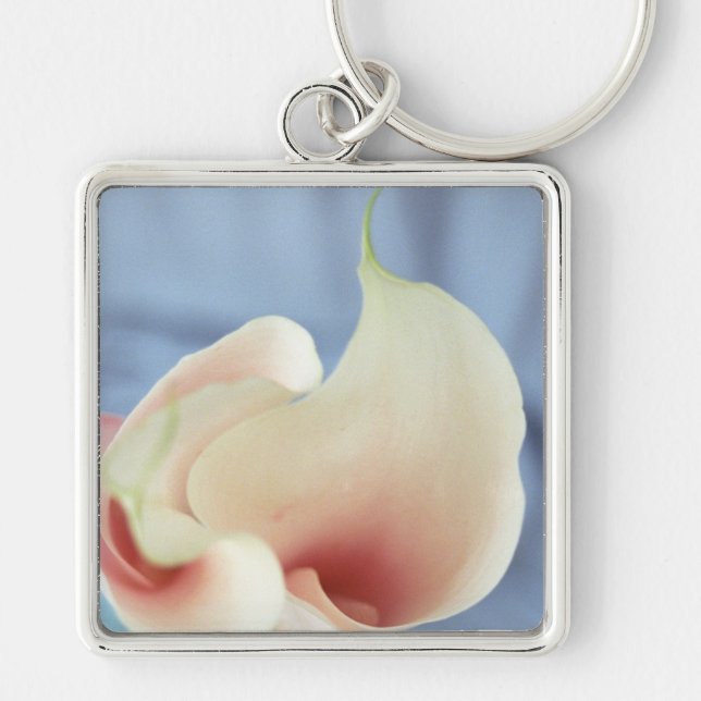 Vortex White Calla Lily Art Photo Keychain Fyrkantig Silverfärgad Nyckelring (Framsidan)