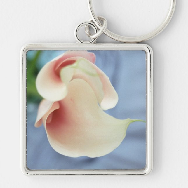 Vortex White Calla Lily Art Photo Keychain Fyrkantig Silverfärgad Nyckelring (Framsidan)