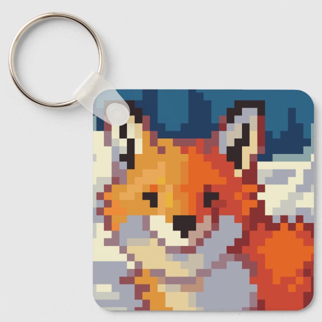 Vos, Fox, PIxel Art, pixelart sleutelhanger  Nyckelring (Framsida)