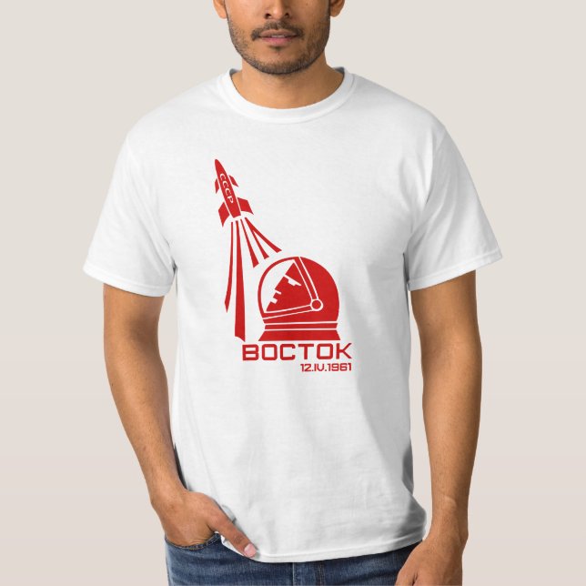 Vostok bemannar först i utrymme t shirt (Framsida)