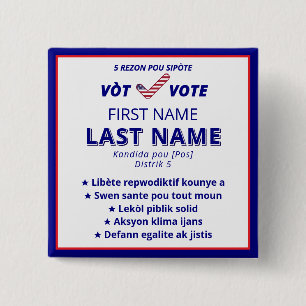 VÓT VOTE Haitian Creole Bilingual 2026 Kampanj Knapp