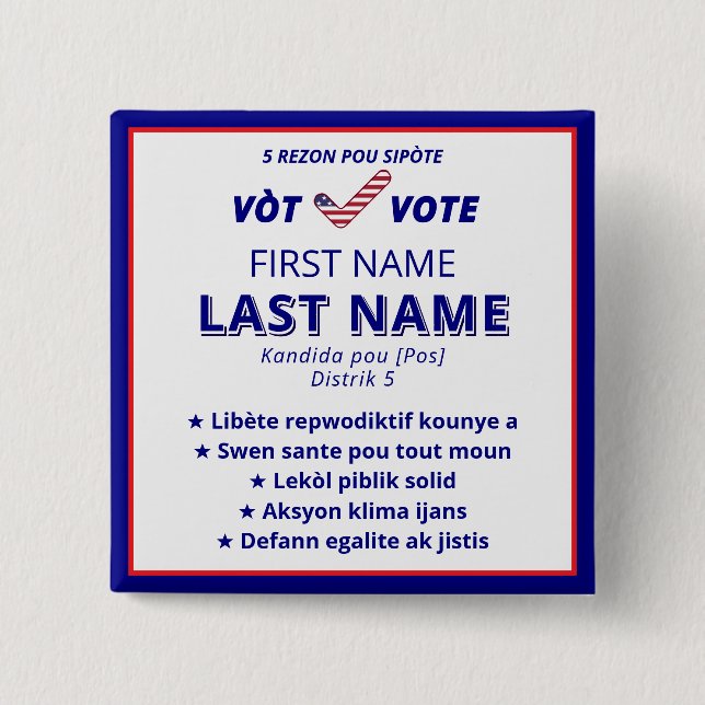 VÓT VOTE Haitian Creole Bilingual 2026 Kampanj Knapp (Framsida)