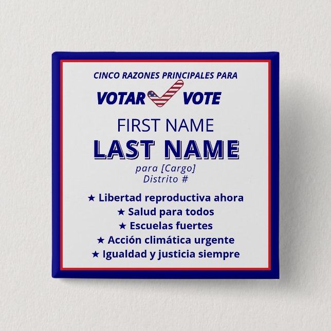 VOTAR OMRÖSTNING Spanska Bilingual POLITIK Kampanj Knapp (Framsida)
