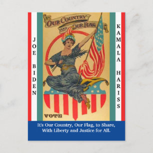 Vote Biden & Harris w Söt Vintage Dam Liberty Vykort