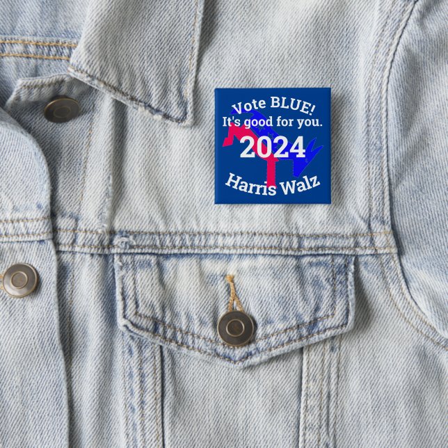 VOTE BLUE Harris Walz 2024 Button Knapp (In Situ)